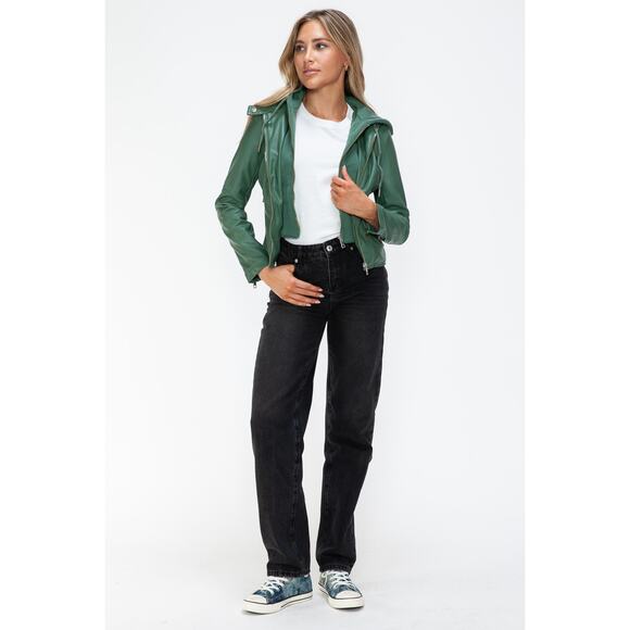 SNOBBISH Green Double Zip Layered Hooded Long Sleeve Jacket NEW Moto Medium - Picture 8 of 10